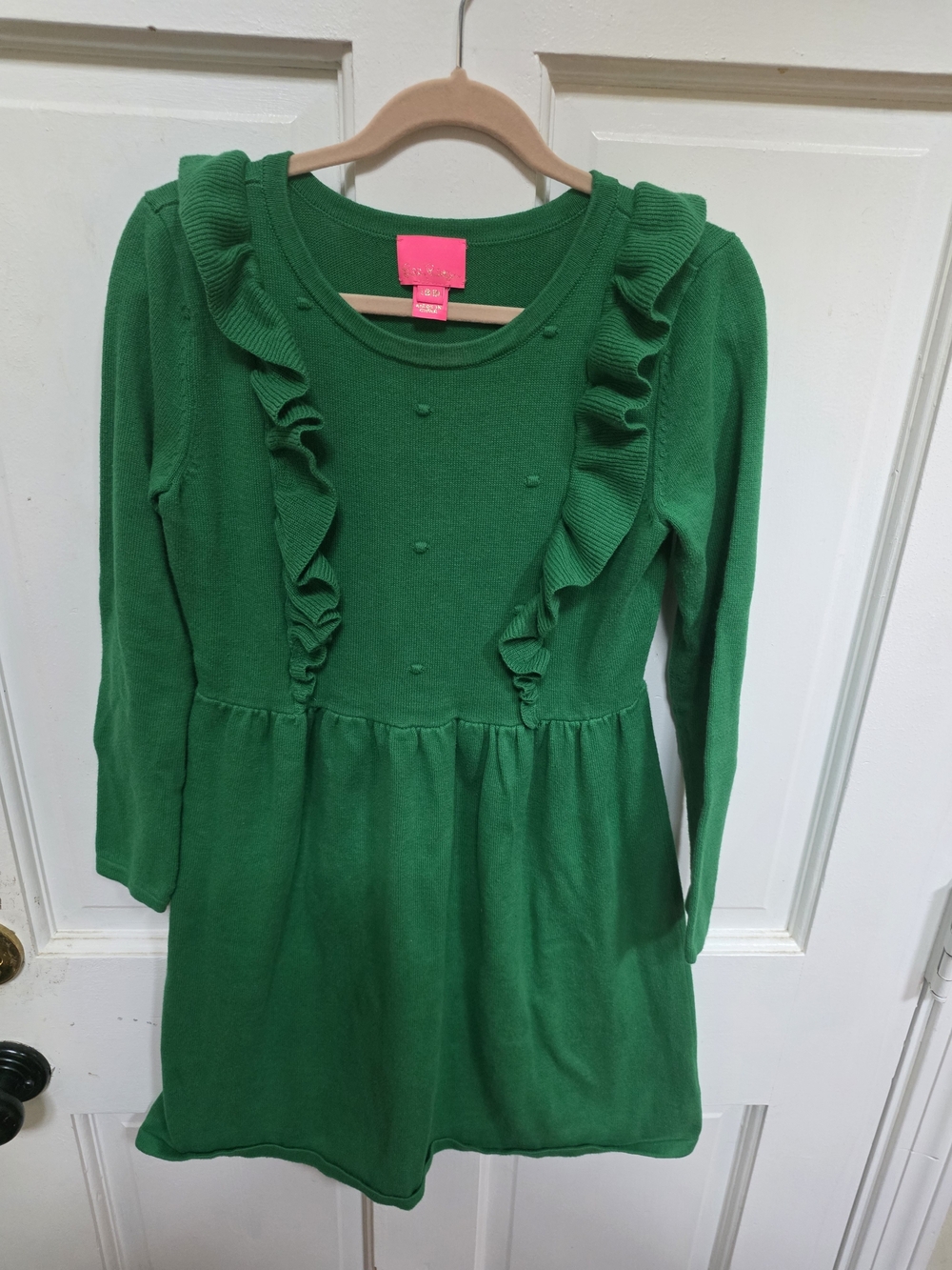 Lilly Pulitzer GIRLS Emerald Green Ruffle Knit Dress Size L (8-10)